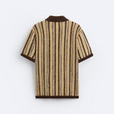 Polo Tricoté Rétro avec Motif Rayé