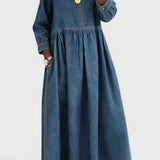 Clara | Robe en Denim avec Col Peter Pan