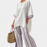 Allegra – blouse confortable et pantalons rayés en bambou