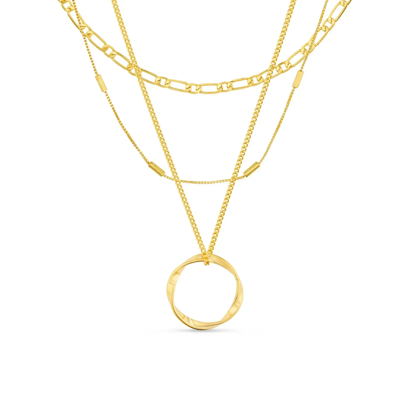 オープンサークル3連ネックレス｜ゴールド 18K