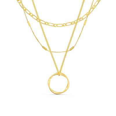 オープンサークル3連ネックレス｜ゴールド 18K
