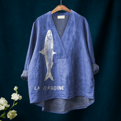 Fish Graphic Printed V-neck Shirt