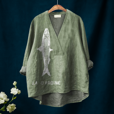 Fish Graphic Printed V-neck Shirt