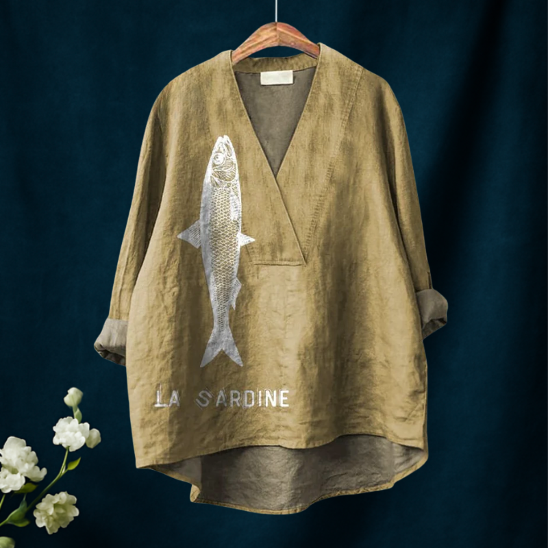 Fish Graphic Printed V-neck Shirt