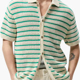 Weston | Chemise d'été pour hommes en crochet à rayures vertes avec fermeture à boutons