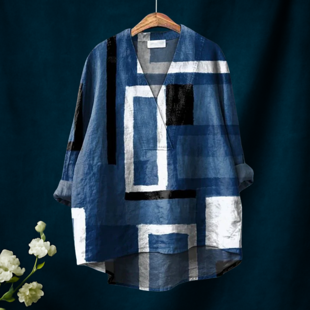 Cowboy Square Print V-neck Shirt