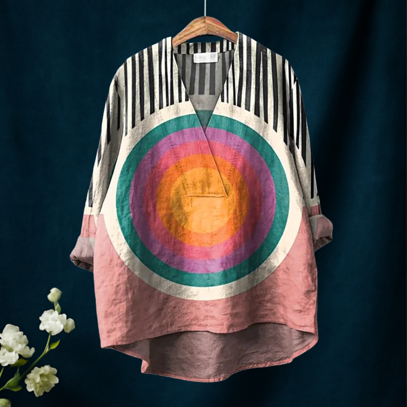 Geometry Print Casual V-neck Shirt