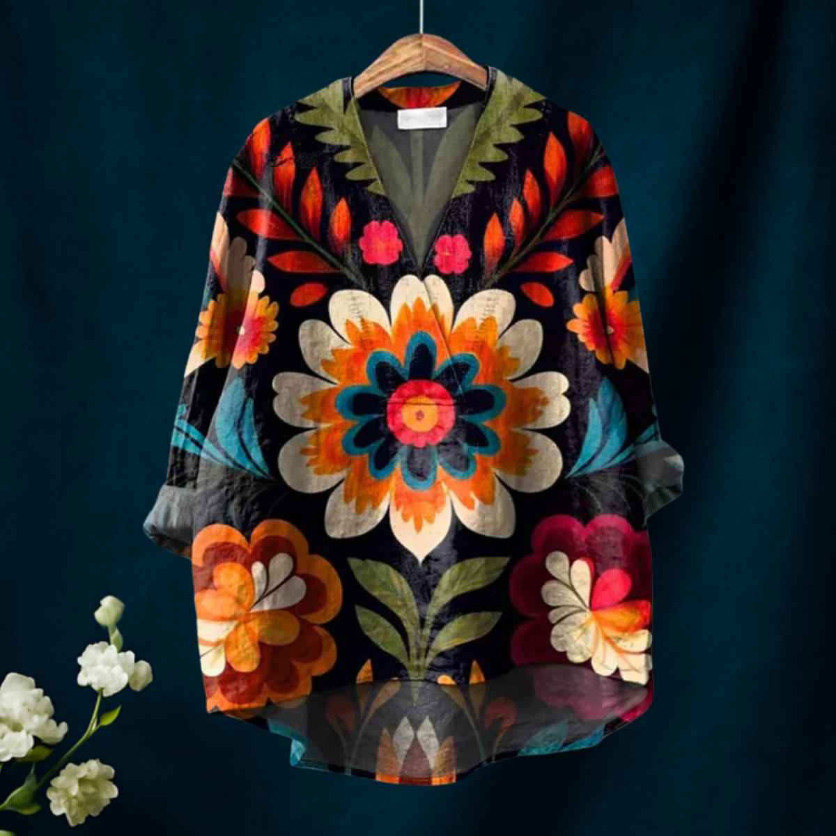 Flower Print Casual V-neck Shirt