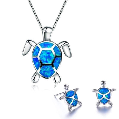 限定オパール＆シルバー ウミガメネックレス＆イヤリングセット