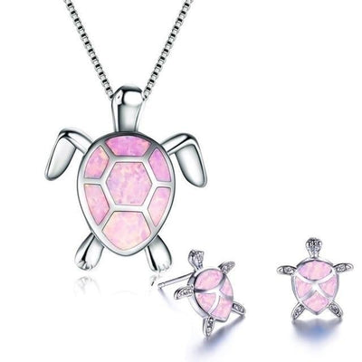 限定オパール＆シルバー ウミガメネックレス＆イヤリングセット